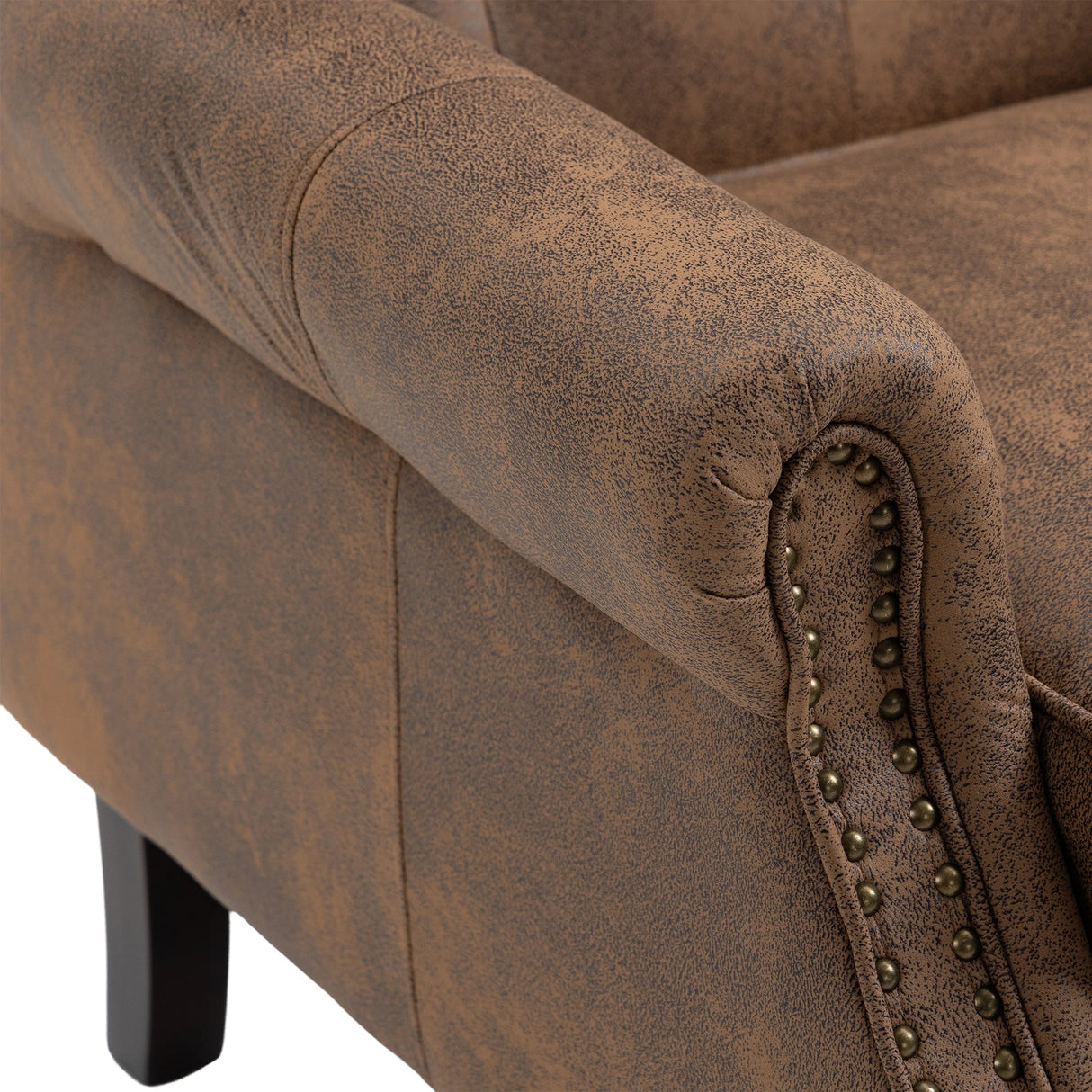 Modern Coffee Wood Frame Armchair with Microsuede Upholstery