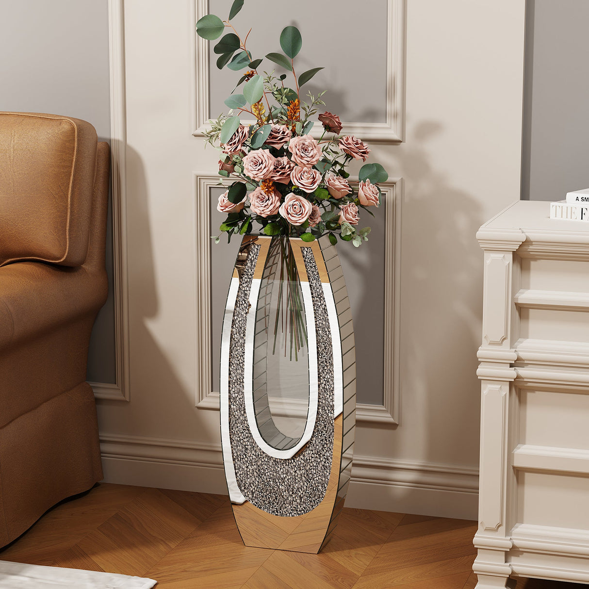 24.01" U-Shaped Floor Vase Shattered Diamond Mirror Surface