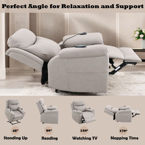 Chriki - Power Motion Recliner With Lift Heating Massage Chair - Beige