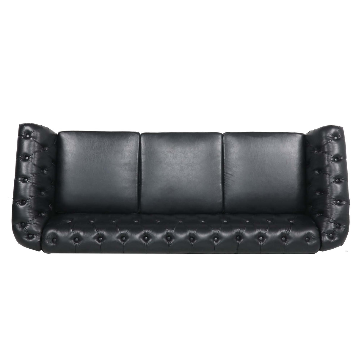 84.65' Black PU Rolled Arm Chesterfield Three Seater Sofa