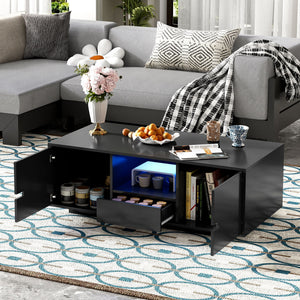 Modern High Glossy Rectangle Coffee Table with 16 Color LED Lights