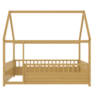 Full Size Wooden Bed with House Roof Frame