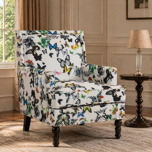 Upholstered Accent Chair - Vintage Armchair with Solid Wood Legs
