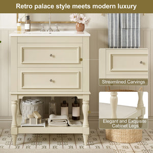 Bathroom Vanity With Sink, 2 Drawers Storage Cabinet, Open Shelf