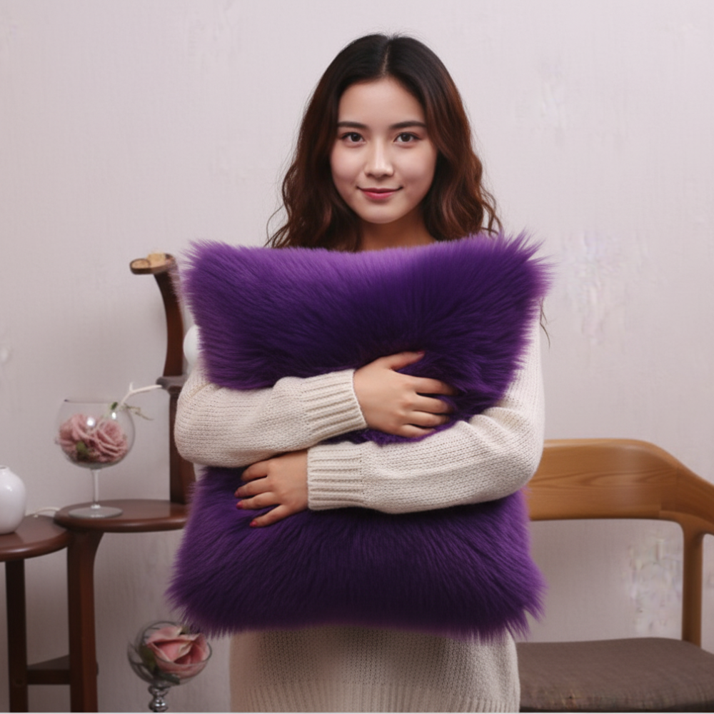 Pack of 1 Furry fur (front) Faux (back)Throw pillow cover 3 sizes and colors options
