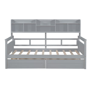Daybed, Slat Support, With Bedside Shelves And 2 Drawers