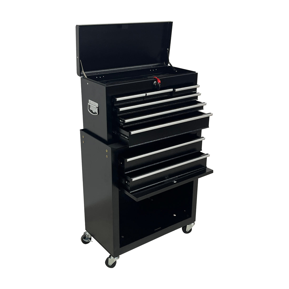 8‑Drawer High‑Capacity Rolling Tool Chest, 2‑in‑1 Detachable Top Box,Metal Tool Storage Cabinet with Drawer Liners, Lockable Wheels &  Side Hooks, Heavy‑Duty Tool Cart for Garage Workshop‑Black