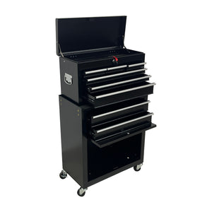 8‑Drawer High‑Capacity Rolling Tool Chest, 2‑in‑1 Detachable Top Box,Metal Tool Storage Cabinet with Drawer Liners, Lockable Wheels &  Side Hooks, Heavy‑Duty Tool Cart for Garage Workshop‑Black