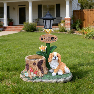 Sitting Dog Solar Lantern Planter Statue