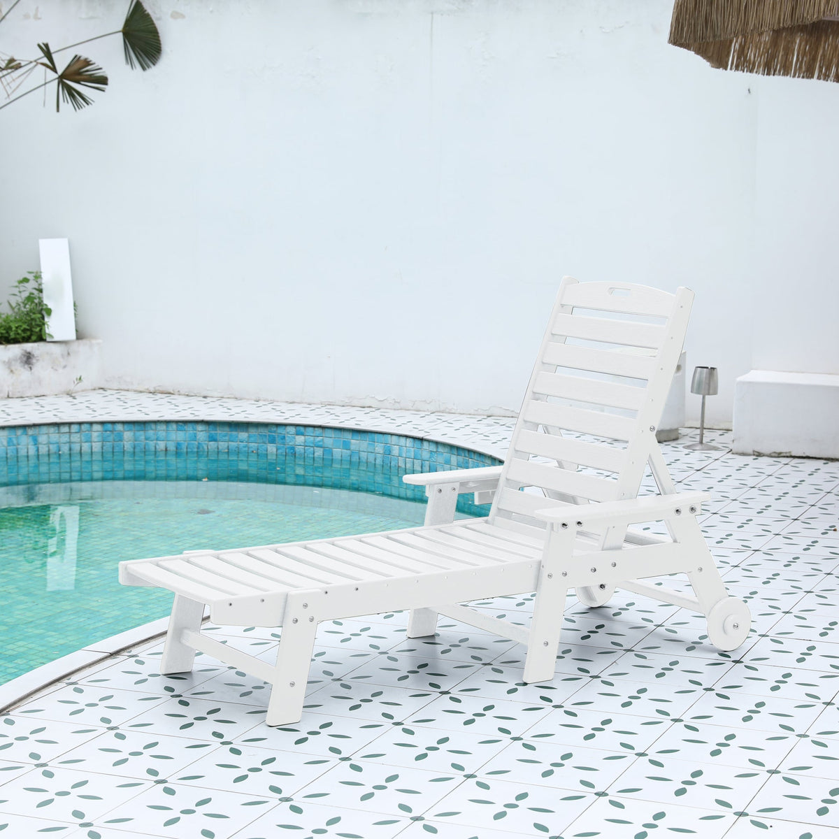 Lounge Chair Outdoor with Wood Texture, HDPE, Adjustable Backrest ...