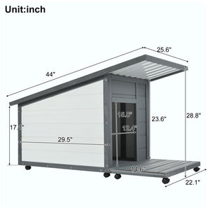Modern Design Outdoor Dog House With Food Bowl And Wheels Pine - Gray / White