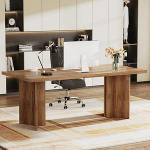 Executive Desk, Vintage Computer Workstation With Thickened Tabletop