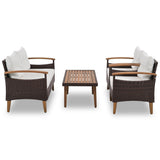 4 Piece PE Rattan Outdoor Sofa Set with Wood Table and Legs