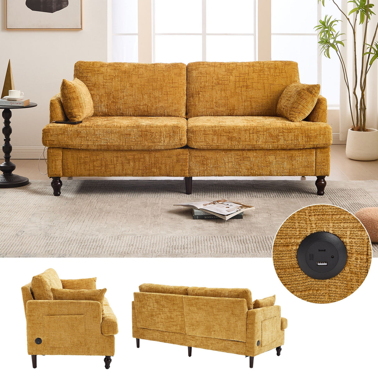 2 Seater Sofa With LED Light, USB Charging Port, And Storage Bag