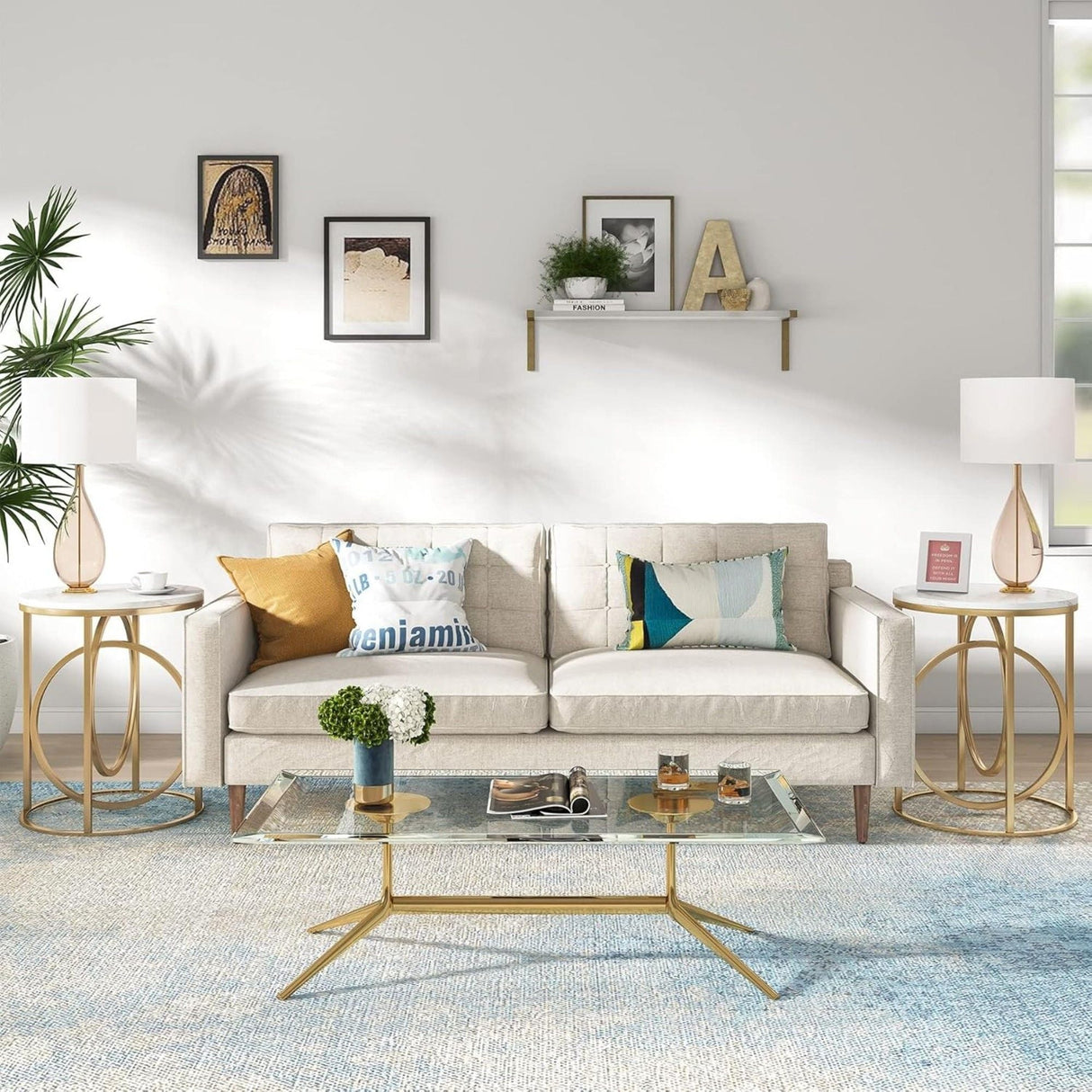 Round End Table - White / Gold