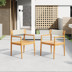 Creative Braided Acacia Wood Outdoor Dining Chairs with Armrests – Set of 2