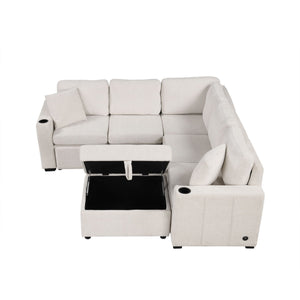 Sectional Sofa Convertible Pull-Out Sofa Bed With A Movable Storage Ottoman For Living Room