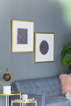 Elegant Shadow Box Duo Wall Art with Purple Amethyst Crystals - Neutral/Gold