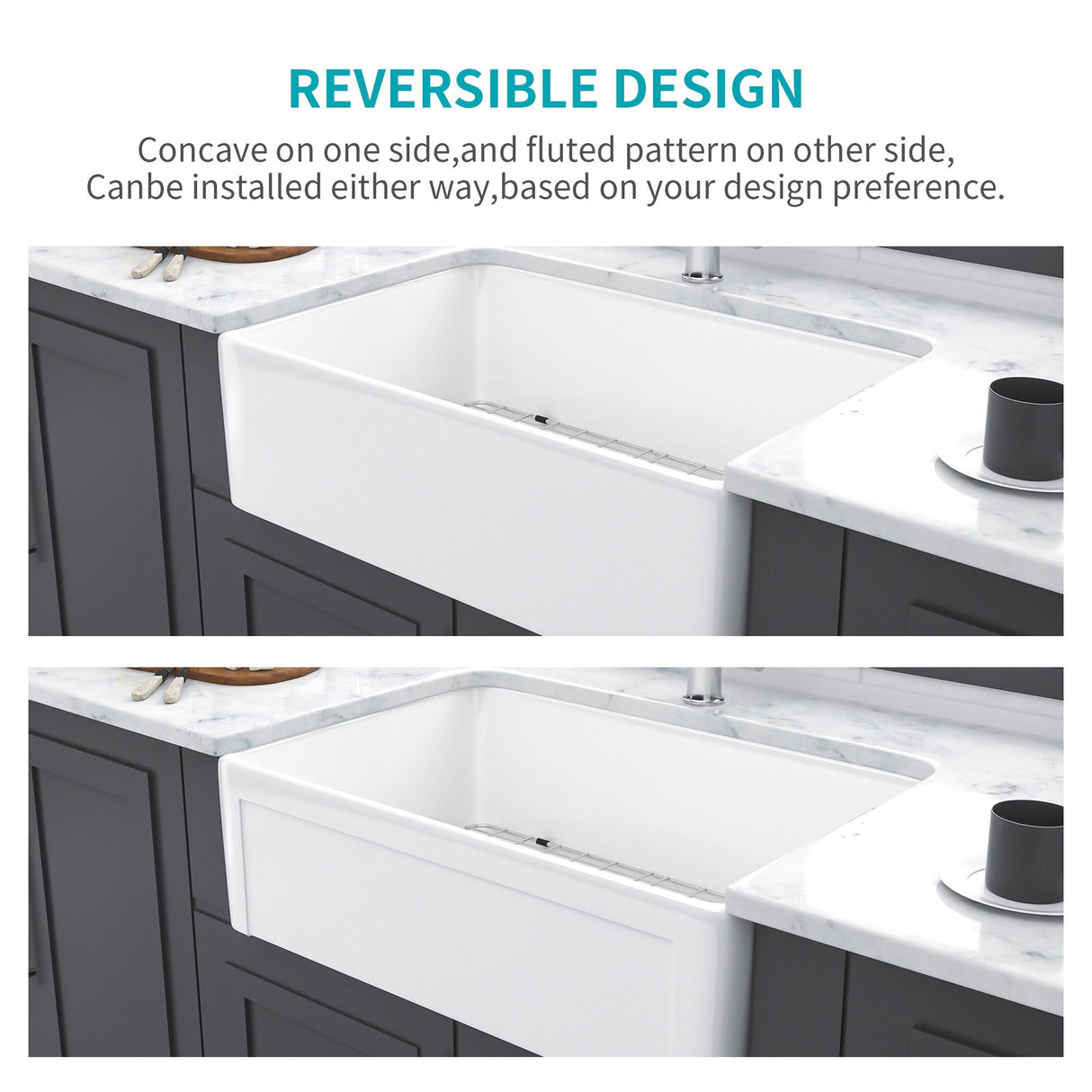 Apron Front Reversible Single Bowl Kitchen Sink & Grid And Strainer