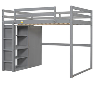 Loft Bed With Built In Wardrobe, Storage Shelves, And LED Light