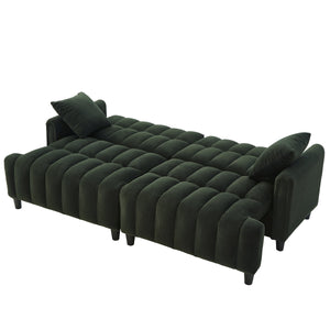 83'' Futon Sofa Bed with Polyester Fabric and 2 Pillows - Dark Green