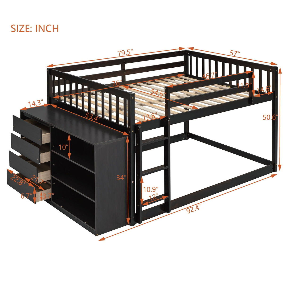 Bunk Bed With 4 Drawers And 3 Shelves