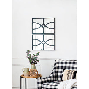 Rectangular Wooden Wall Mirror With Antique Frame, Vertical Or Horizontal Home Decor For Living Room (Set of 2)
