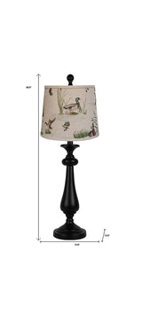 27" Black Candlestick Table Lamp With Ivory Duck Shade