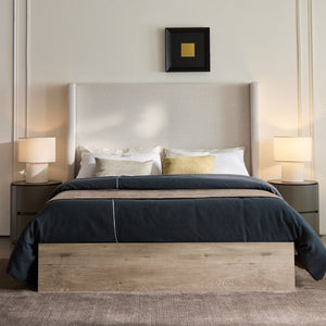 Shelton Upholstered Wingback Bed with 54-inch High Headboard in Textured Ivory Canvas Chenille