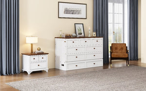 Solid Pine Murphy Bed Chest with Charging Station and Large Storage Drawer - Queen