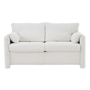 Modern Loveseat Sofa 2-Seater - Plush Chenille Fabric Ivory White