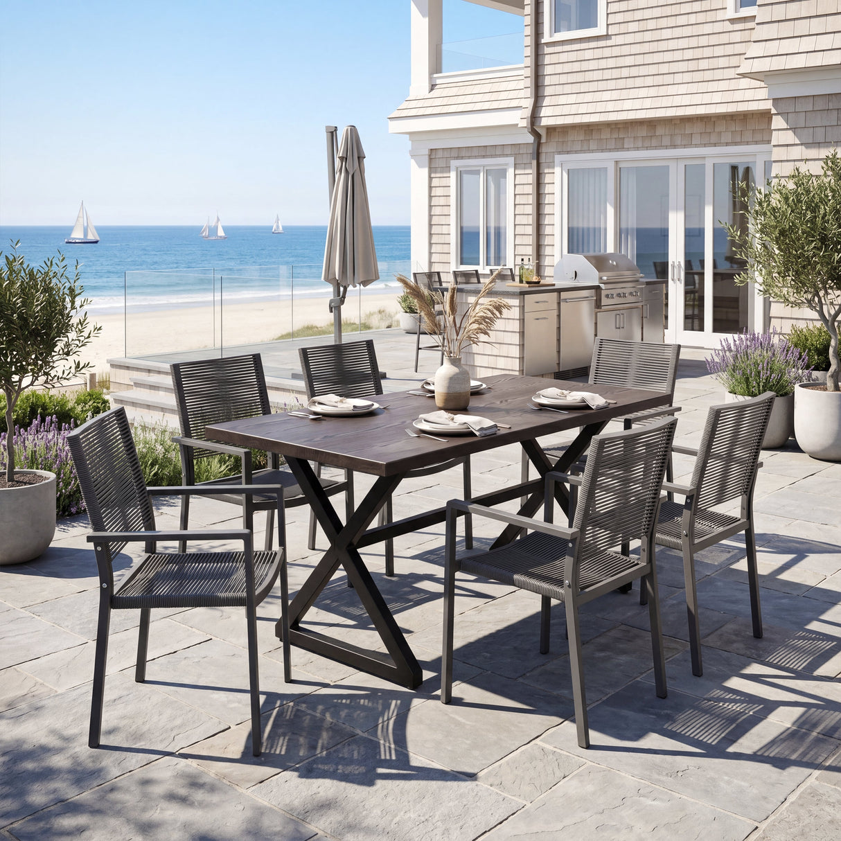 7-Piece Aluminum & Woven Rope Outdoor Patio Dining Set