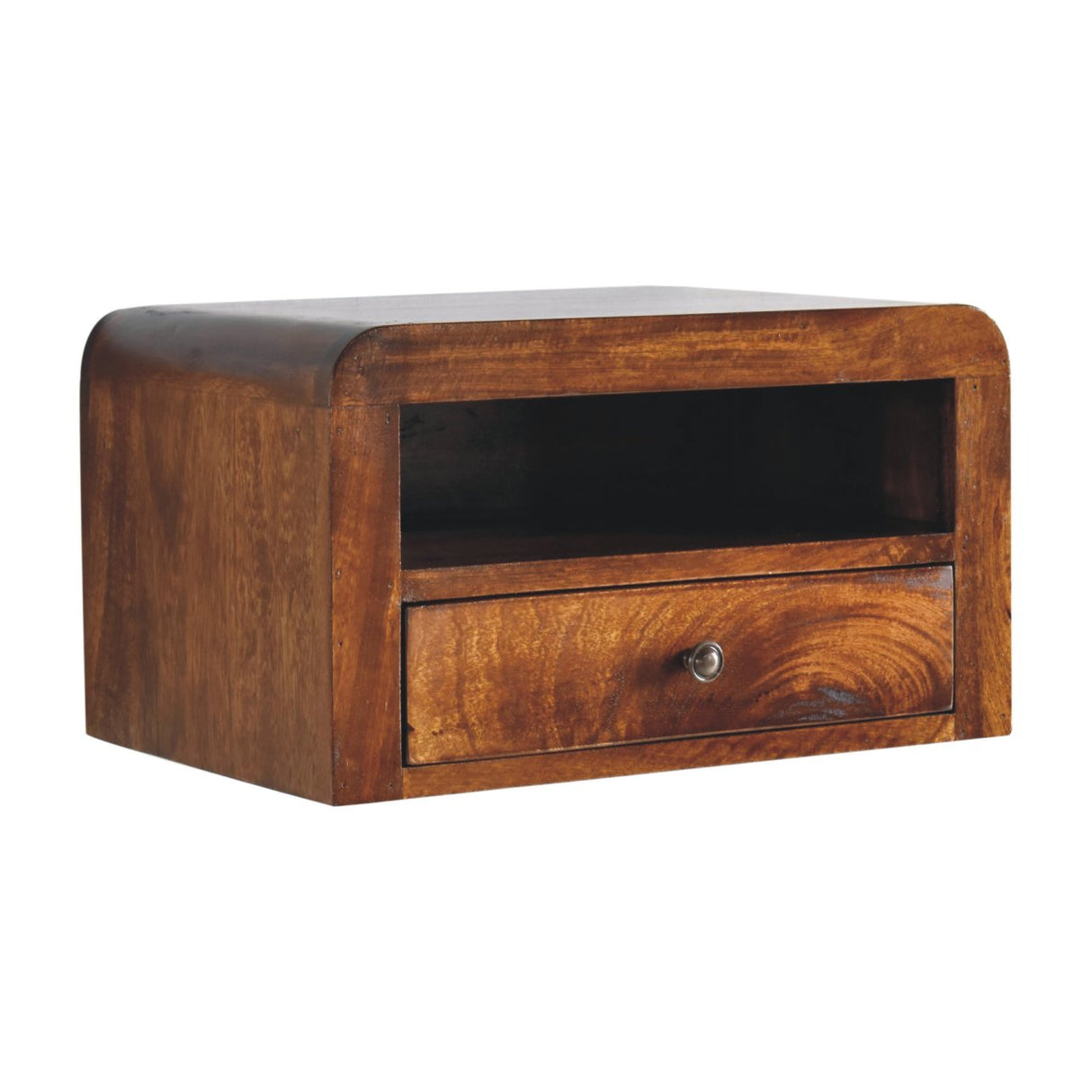 Chunky Chestnut Floating Bedside, 1-Drawer, 1 Open Slot