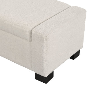Textured Boucle Ottoman Bench With Hinged Lid For Seating And Storage - Beige