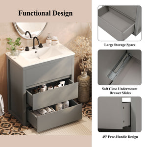 Freestanding Bathroom Vanity With Ceramic Sink, 2 Full Extension Drawers