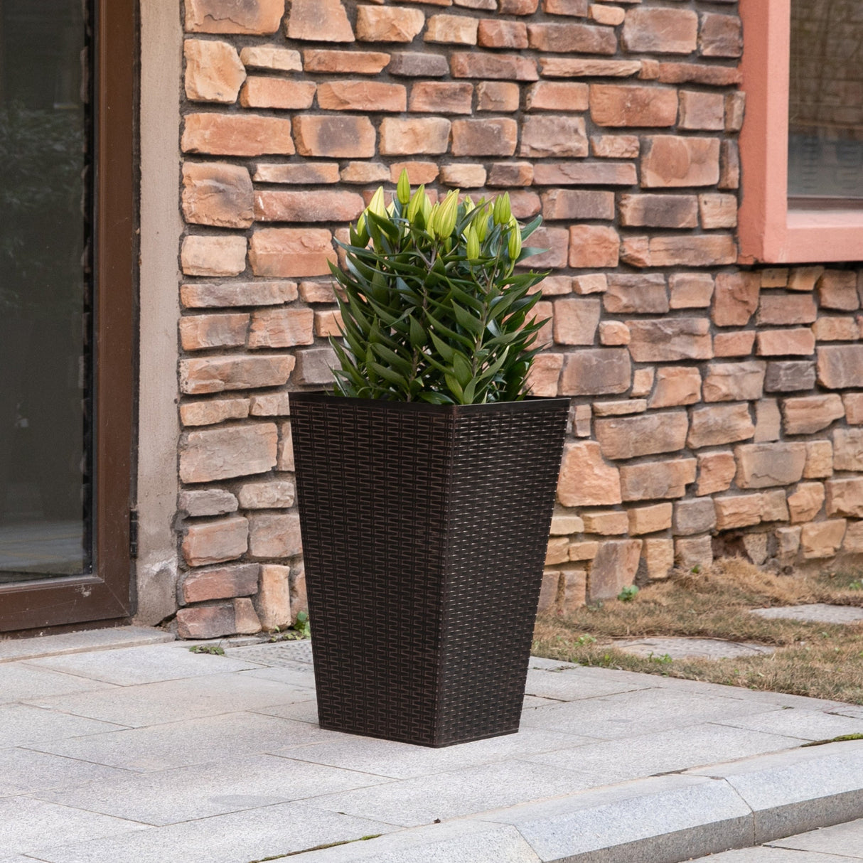 Outsunny set of 3 tall planters with drainage hole, outdoor flower pots, indoor planters for porch, front door, entryway, patio and deck