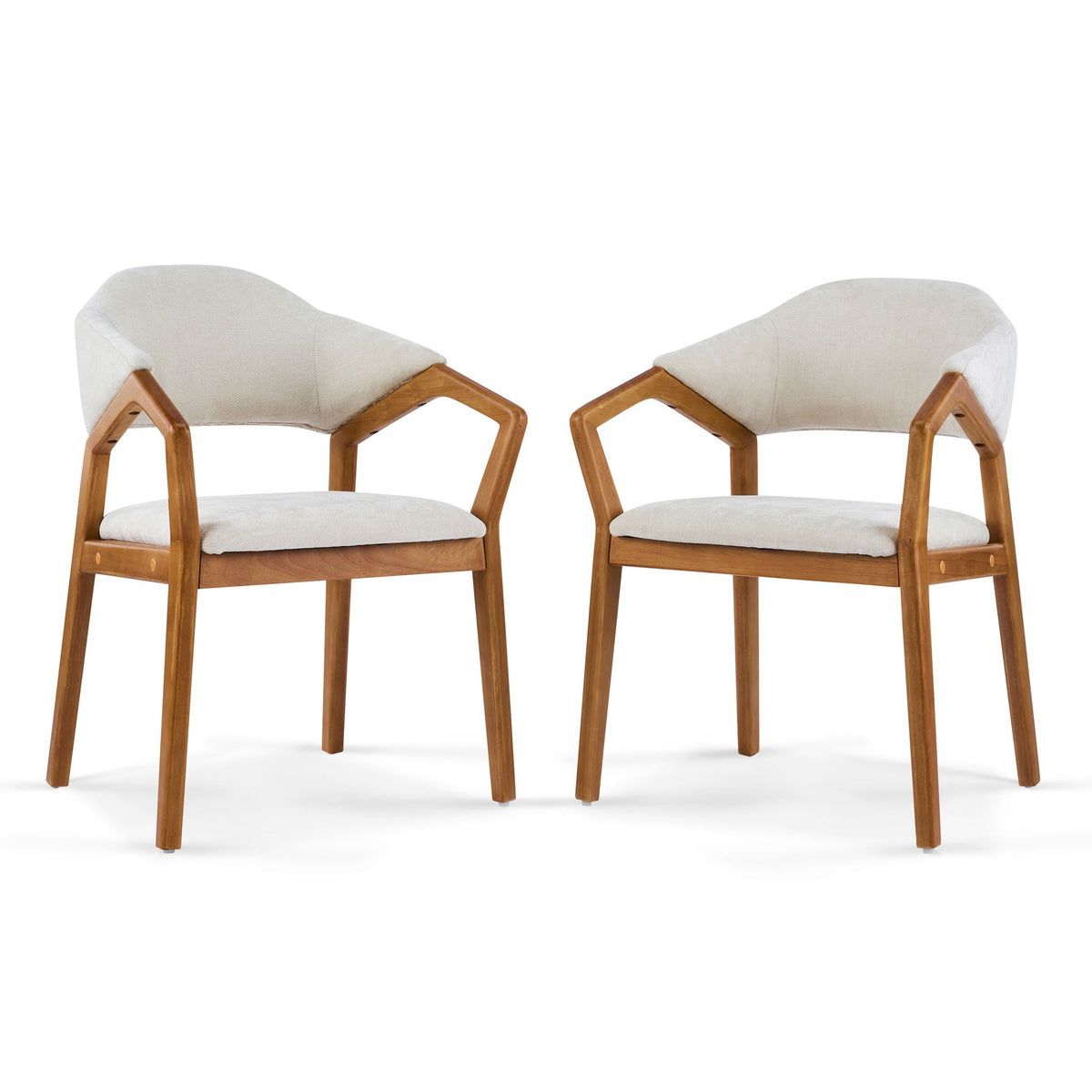 Indoor Upholstered Dining Armchair (Set of 2) - Beige / Teak