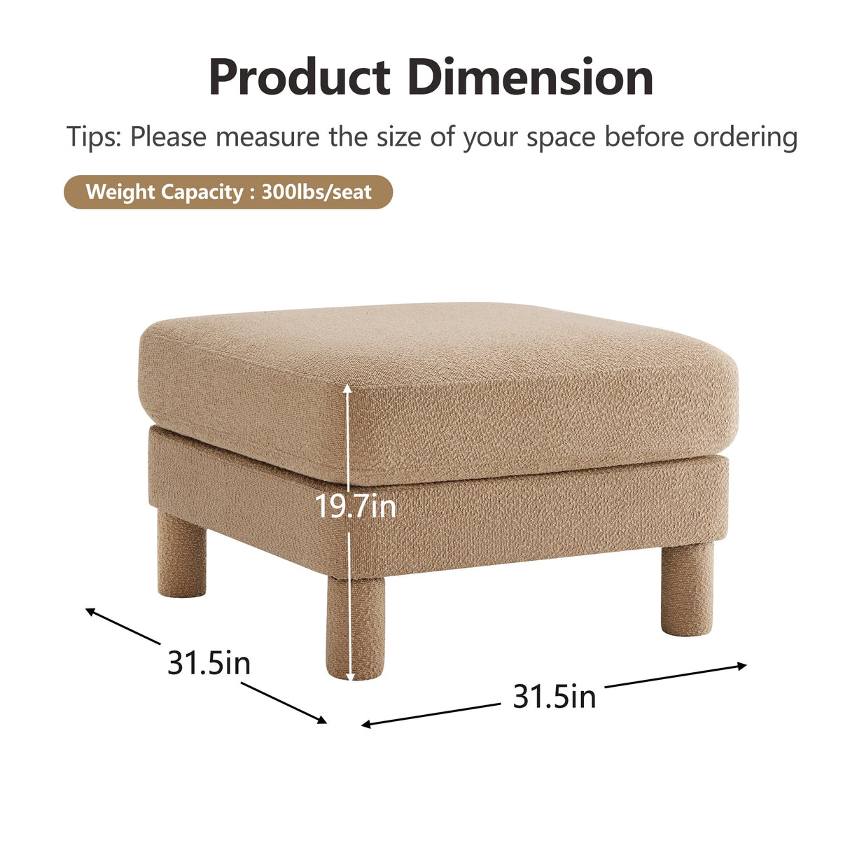 Coffee Ottoman with Boucle Fabric