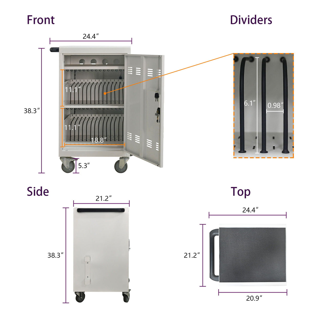 Mobile Charging Cart Station for Chromebook, Tablet and Laptop Computer with Power Strip Included