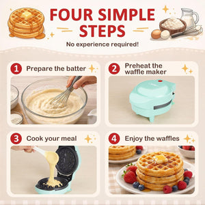 4" Kids Mini Waffle Maker - Waffle Iron with 6PCS Removable Plates