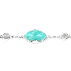 29.70 Carat Genuine Amazonite and White Agate .925 Sterling Silver Bracelet