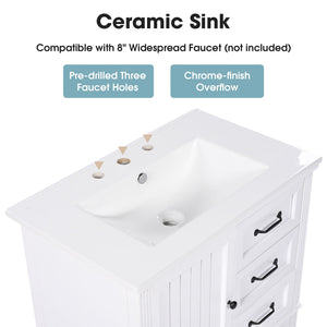 30" Bathroom Vanity With Sink, 3 Drawers, Adjustable Feet