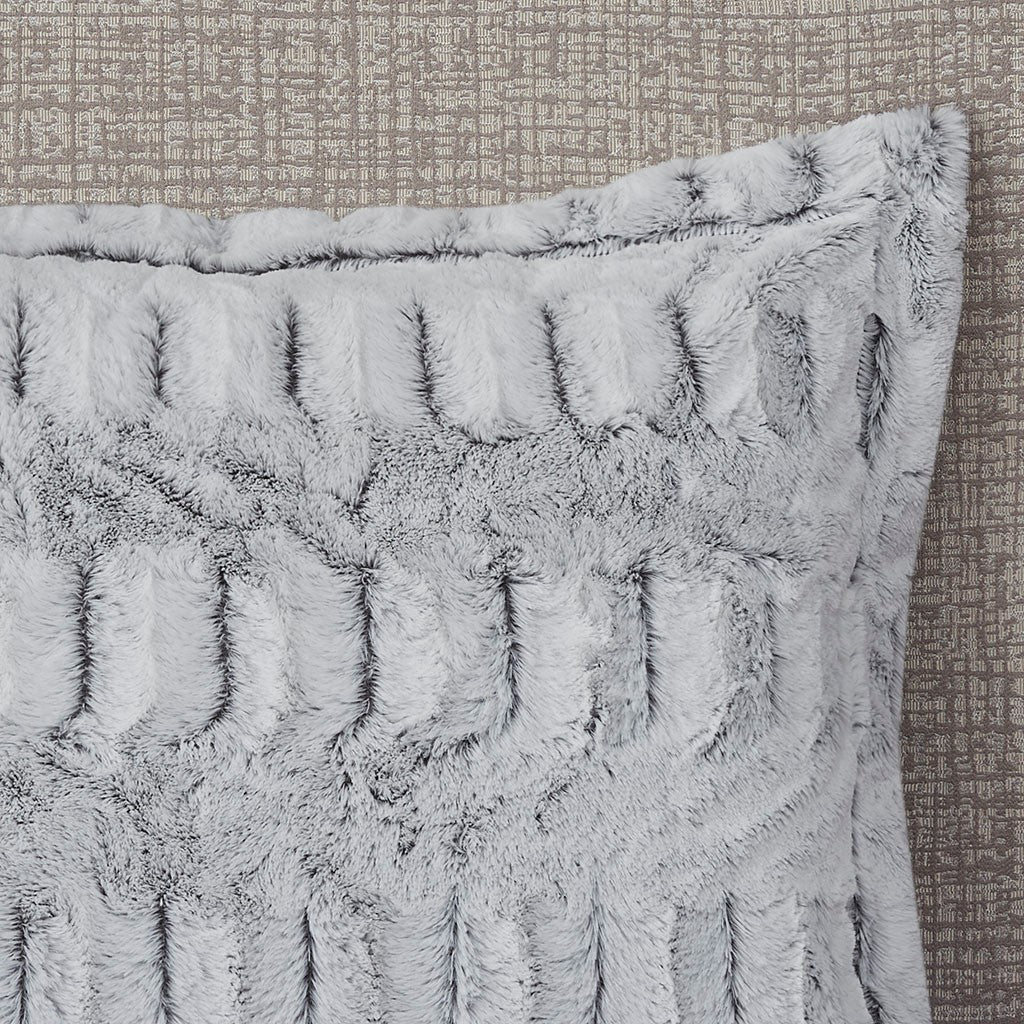 Twin/Twin XL Faux Fur Comforter Mini Set with Hypoallergenic Fill - Grey