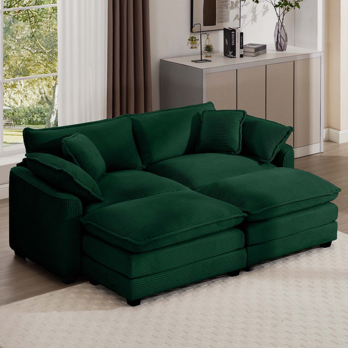 Modern Modular Cushion Sofa Set with Ottoman - Fabric, Multiple Colors