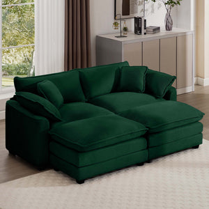 Modern Modular Cushion Sofa Set with Ottoman - Fabric, Multiple Colors