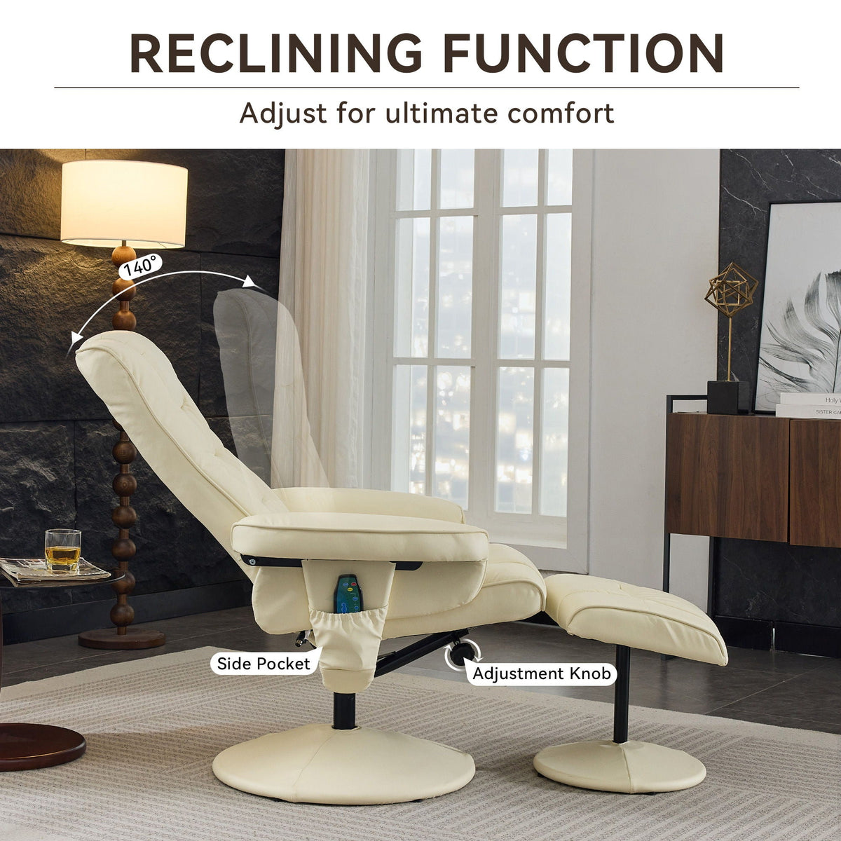 Recliner Chair With Ottoman, 360° Swivel Massage Lounge Chair With 5-Point Vibration & Heated Seat