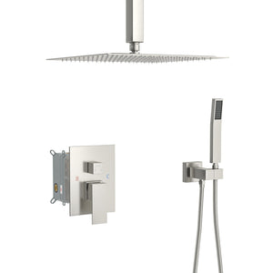 Dual Shower Head System with 12" Square Rain Shower and Valve - Black, Gray, Pearl Silver, Gold