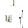 Dual Shower Head System with 12" Square Rain Shower and Valve - Black, Gray, Pearl Silver, Gold