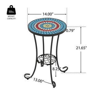 Ceramic Tile and Iron Patio Side Table with Shelf