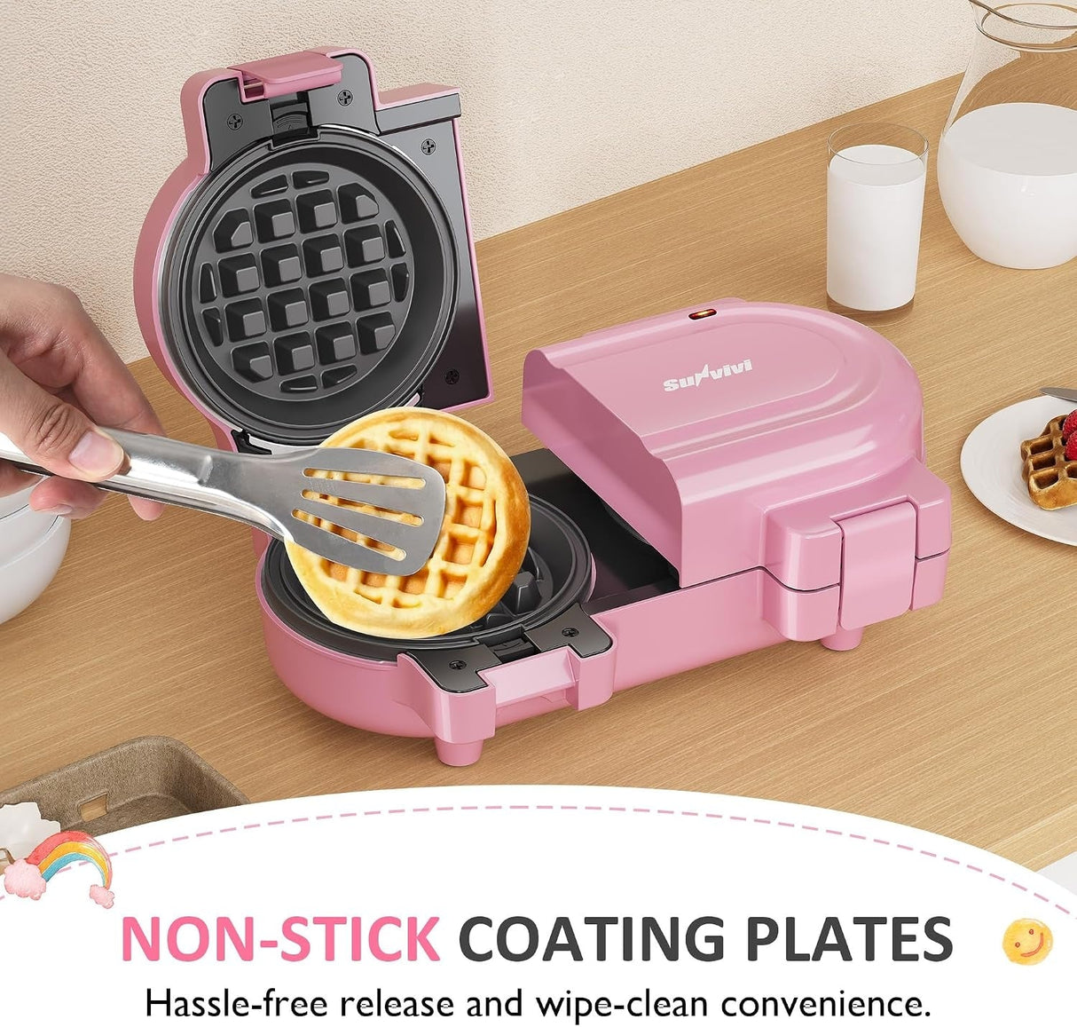 2 In 1 Heart Shape Waffle Maker - 4.6'' Double Mini Waffle Iron